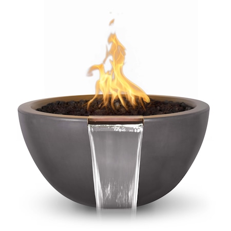 The Outdoor Plus 38 Round Luna Fire & Water Bowl - GFRC Concrete - Chestnut - Match Lit - Liquid Propane OPT-LUNFW38-CST-LP
